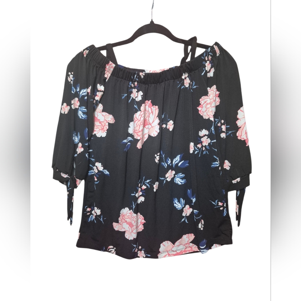 Ricki's Black Off-Shoulder Blouse with Pink and Blue Floral Print